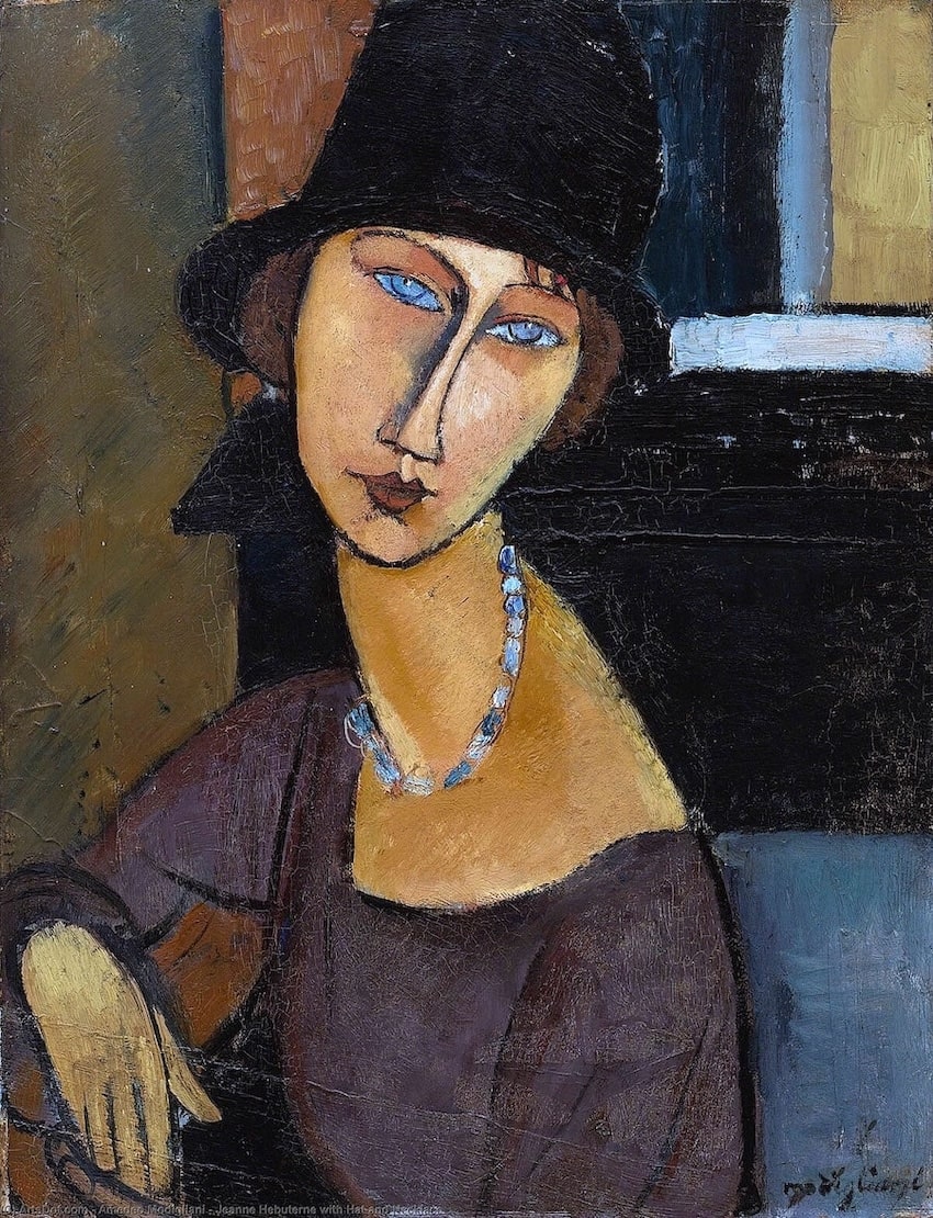 Jeanne Hebuterne with Hatand and Necklace, 1917 by Amedeo Modigliani